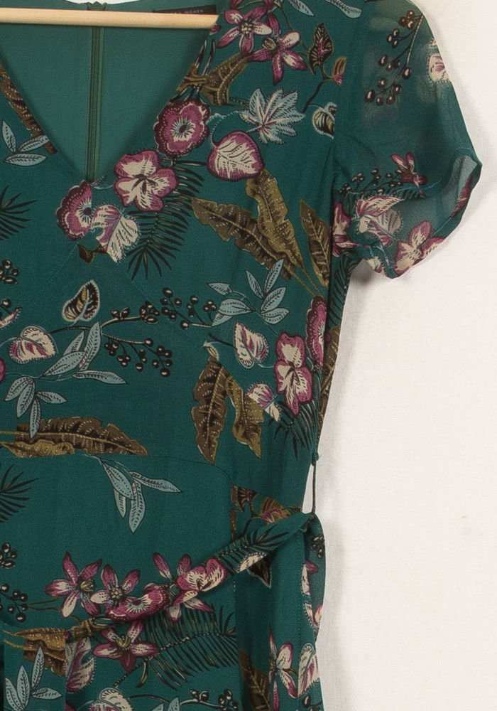 Robe Longue Verte à Fleurs - Taille XS/34 - Image 3