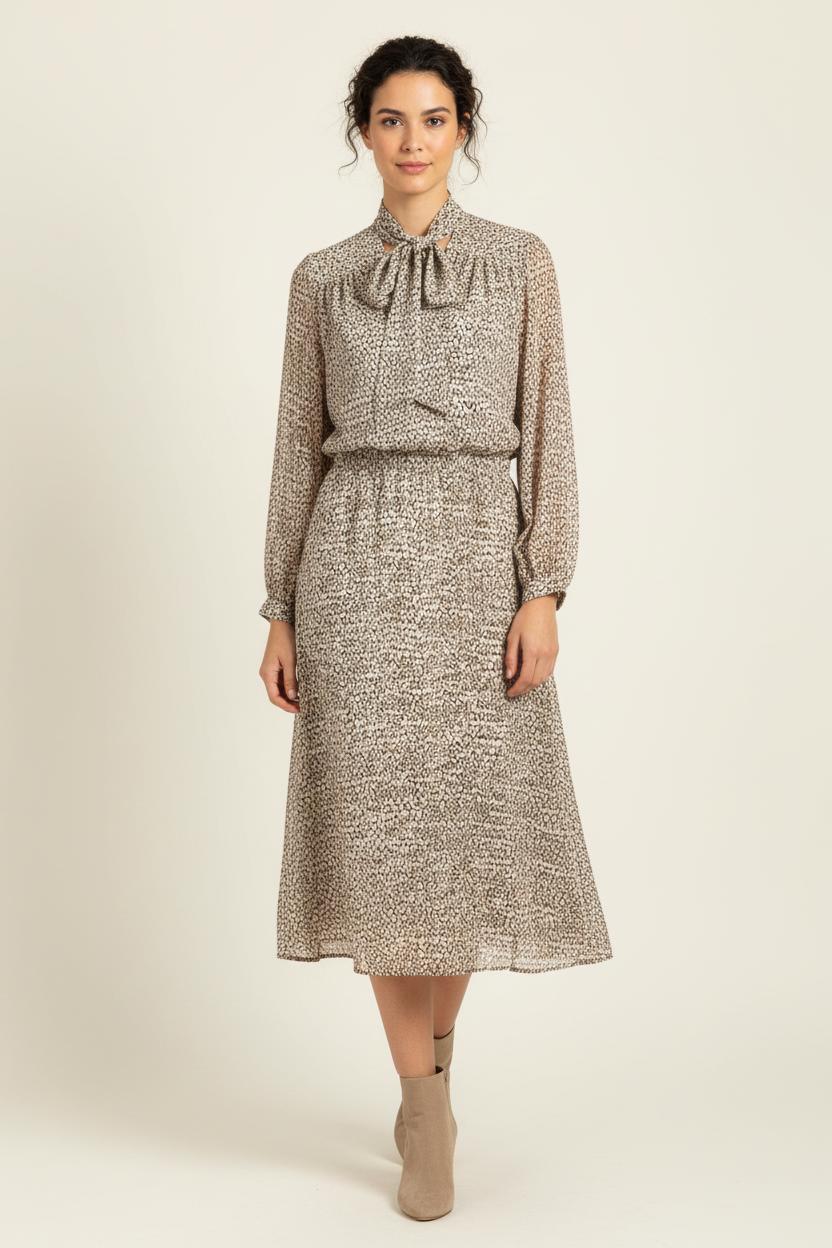 Robe Midi Beige et Marron - Taille XS/34