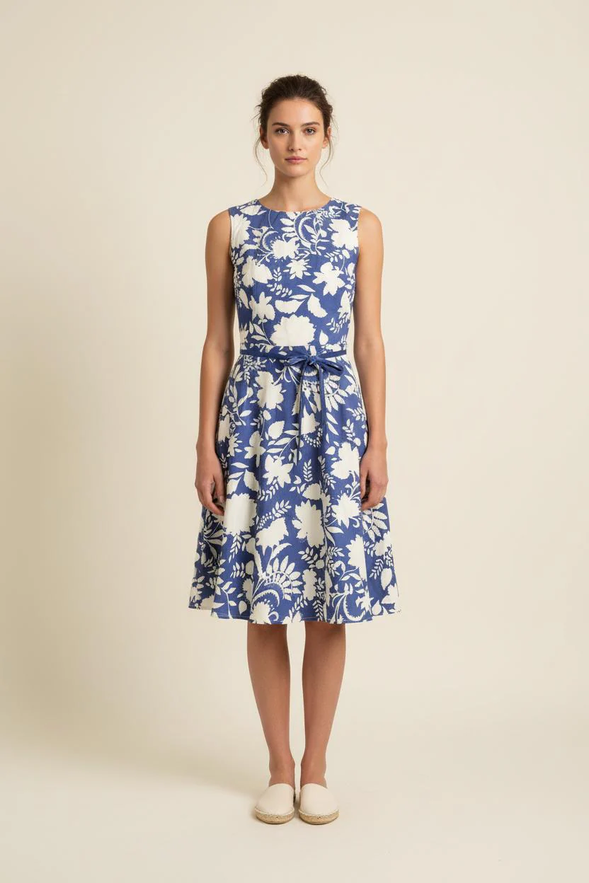 Robe Midi Bleu et Blanche - Taille M/38
