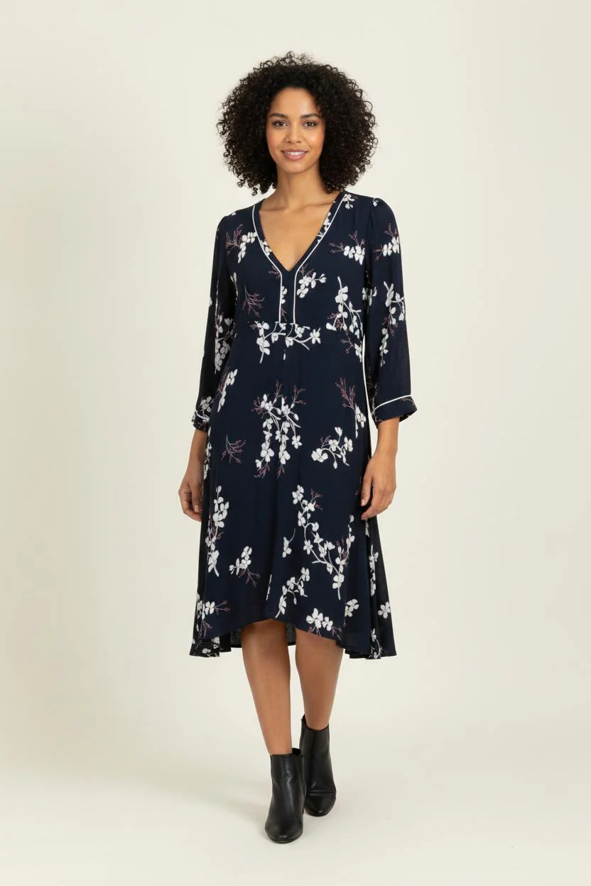 Robe Midi Bleu Marine et Blanche - Taille M/38