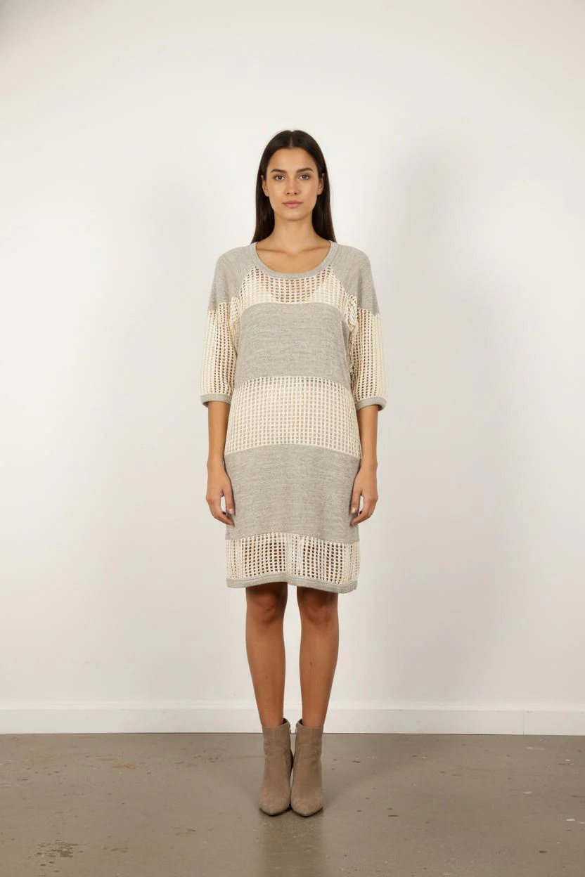 Robe Midi Grise et Écrue - Taille M/38