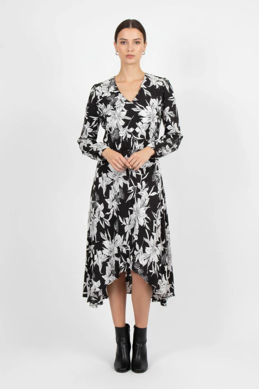 Robe Midi Noire et Blanche - Taille XS/34