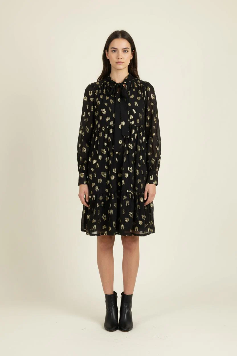 Robe Midi Noire et Dorée - Taille XS/34