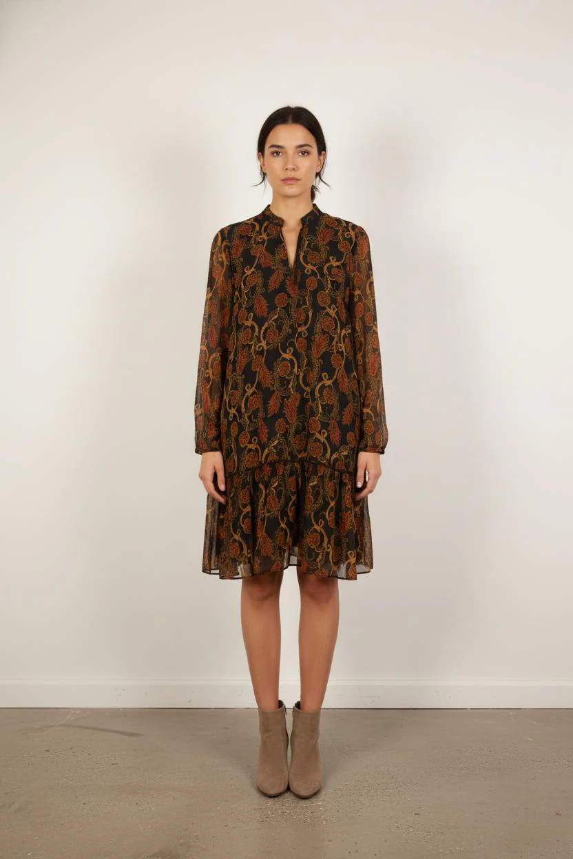Robe Midi Noire et Orange - Taille XL/42