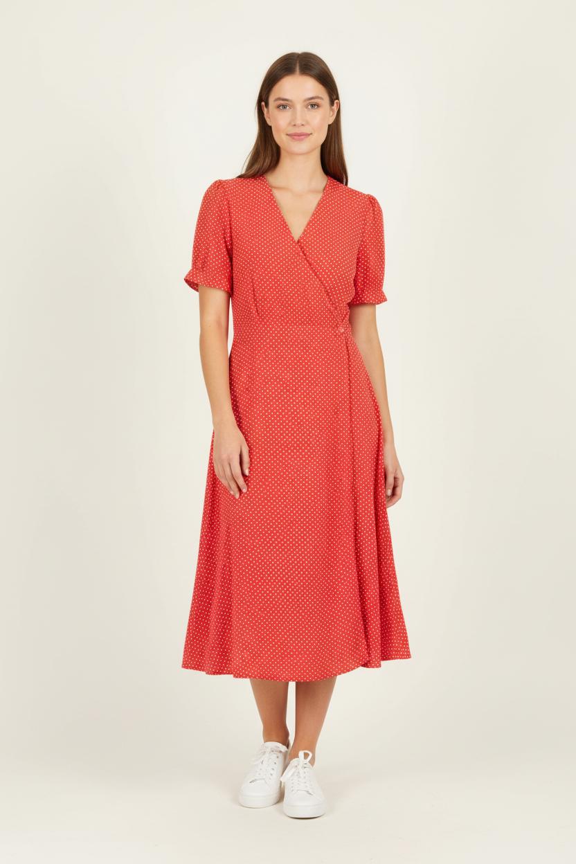 Robe Midi Rouge à Pois Blancs - Taille S/36