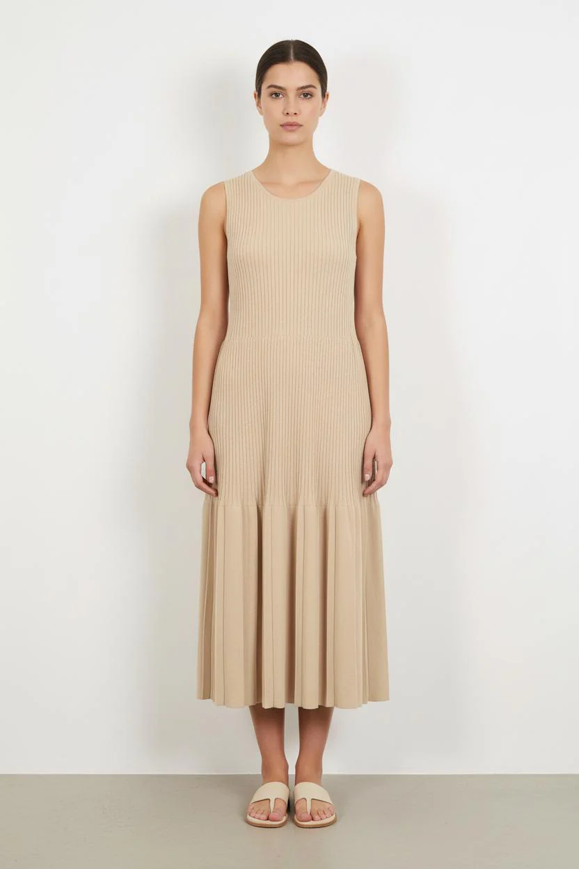 Robe Plissée Beige - Taille L/40