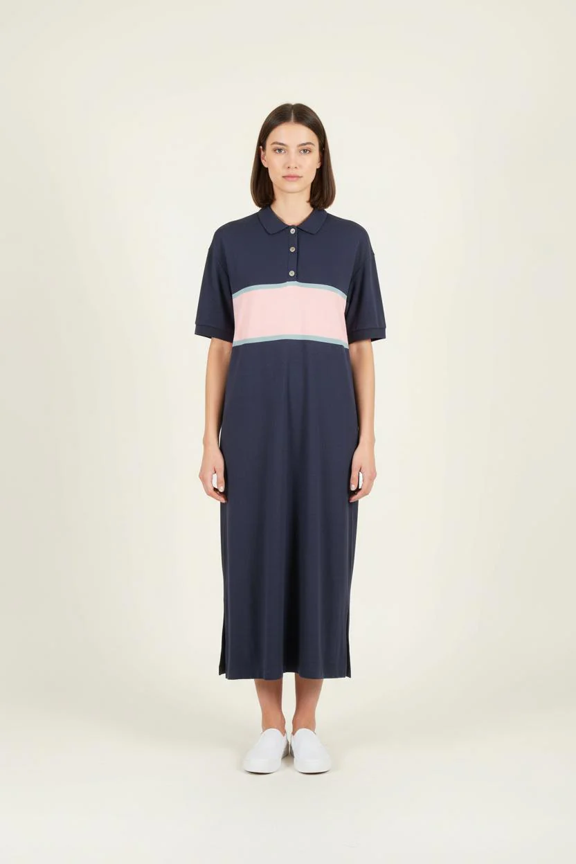 Robe Polo Longue Bleu et Rose - Taille XL/42