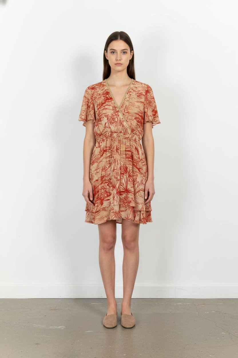 Robe Portefeuille Beige et Rouge - Taille L/40