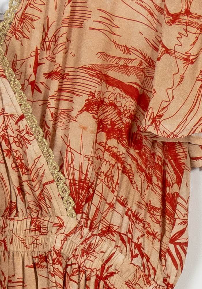 Robe Portefeuille Beige et Rouge - Taille L/40 - Image 3