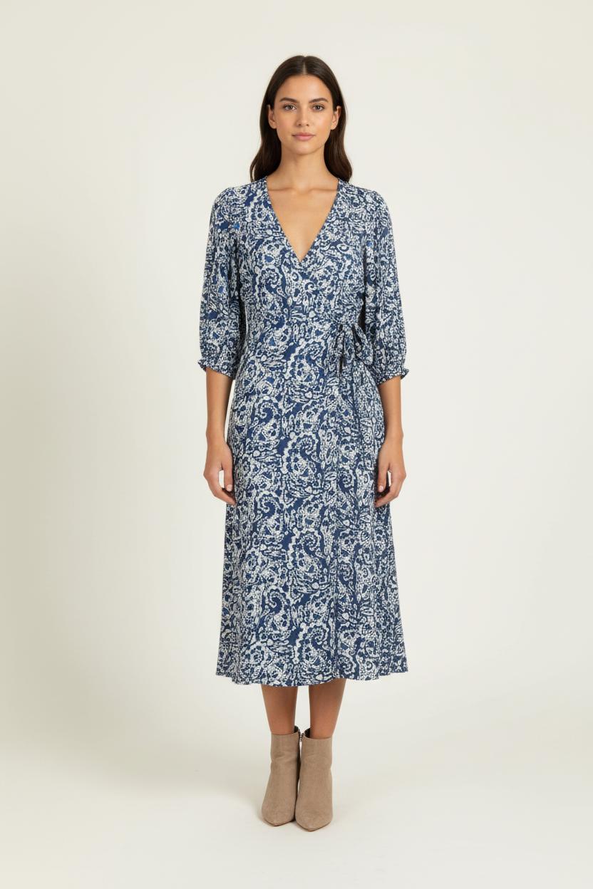 Robe Portefeuille Bleu et Blanc - Taille M/38