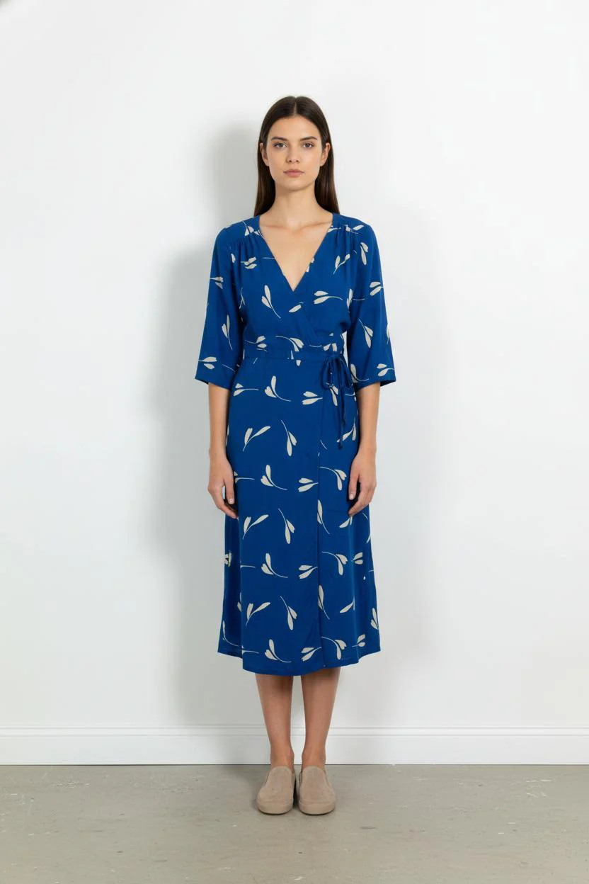 Robe Portefeuille Bleue et Blanche - Taille S/36