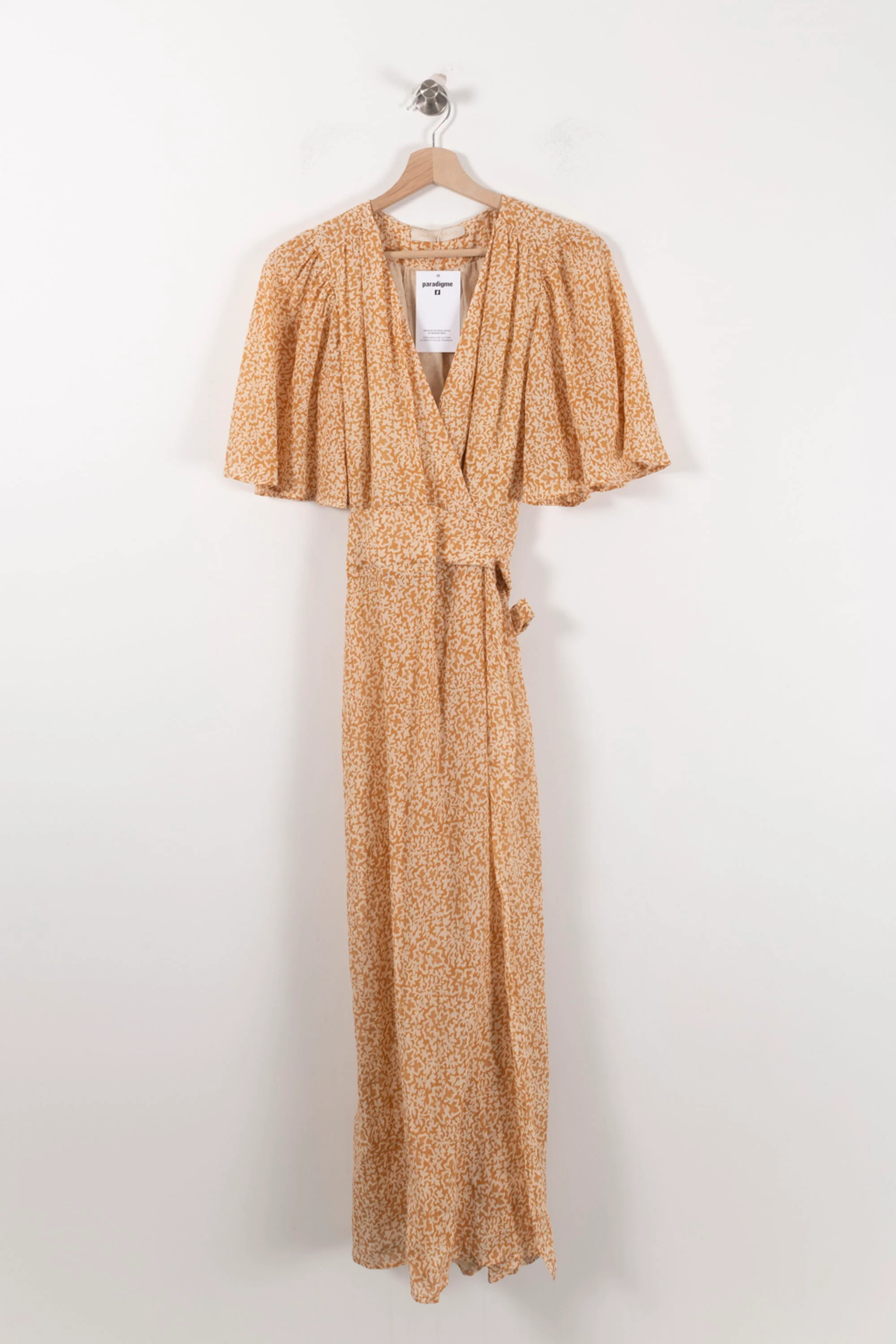 Robe Portefeuille Longue Orange et Blanche - Taille XS/34 - Image 2