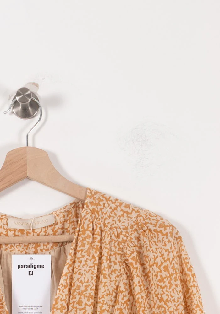 Robe Portefeuille Longue Orange et Blanche - Taille XS/34 - Image 3