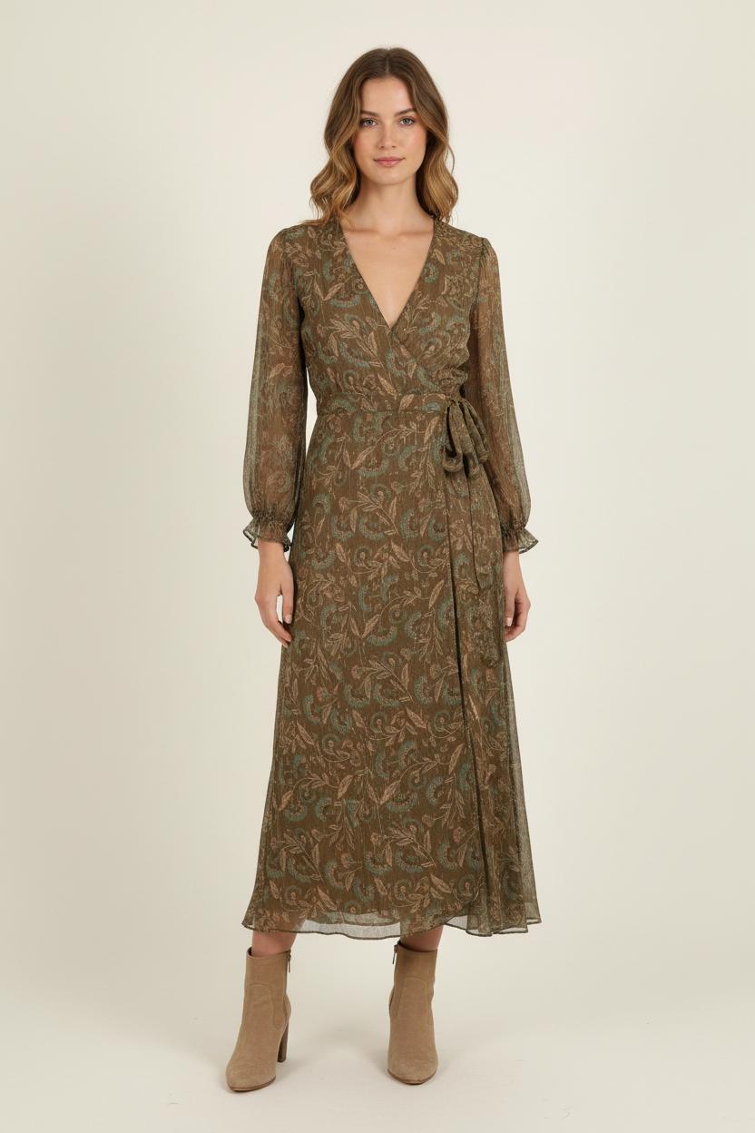 Robe Portefeuille Marron et Vert - Taille S/36