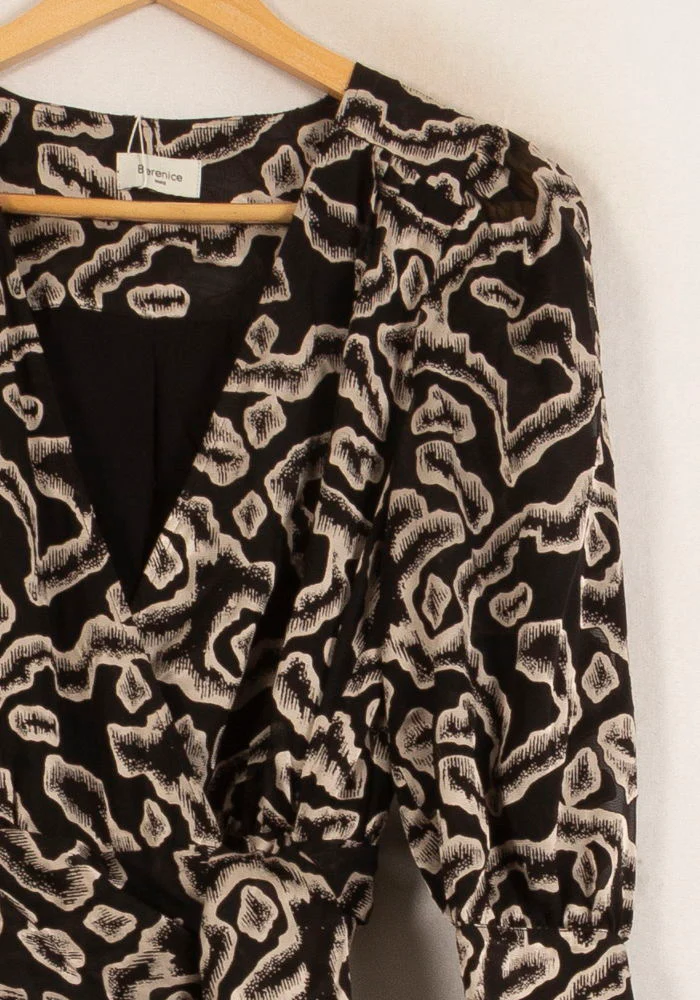 Robe Portefeuille Noire et Beige - Taille S/36 - Image 3