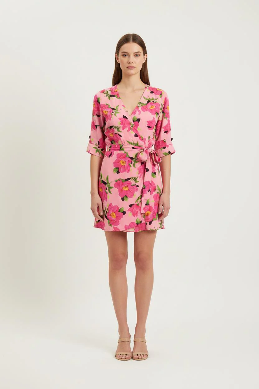 Robe Portefeuille Rose et Verte - Taille S/36