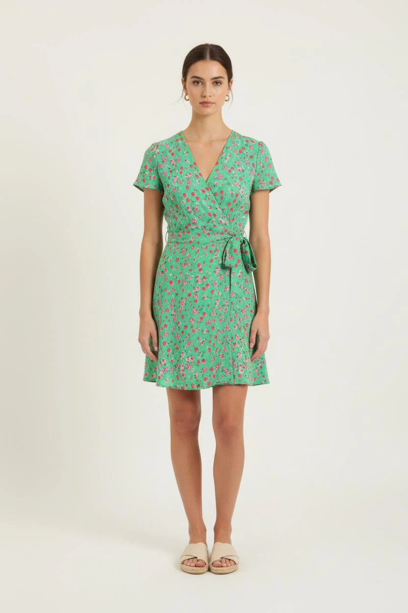 Robe Portefeuille Verte et Rose - Taille M/38