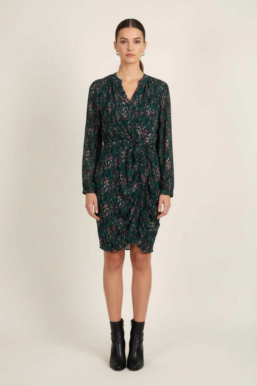 Robe Portefeuille Verte et Rose - Taille S/36