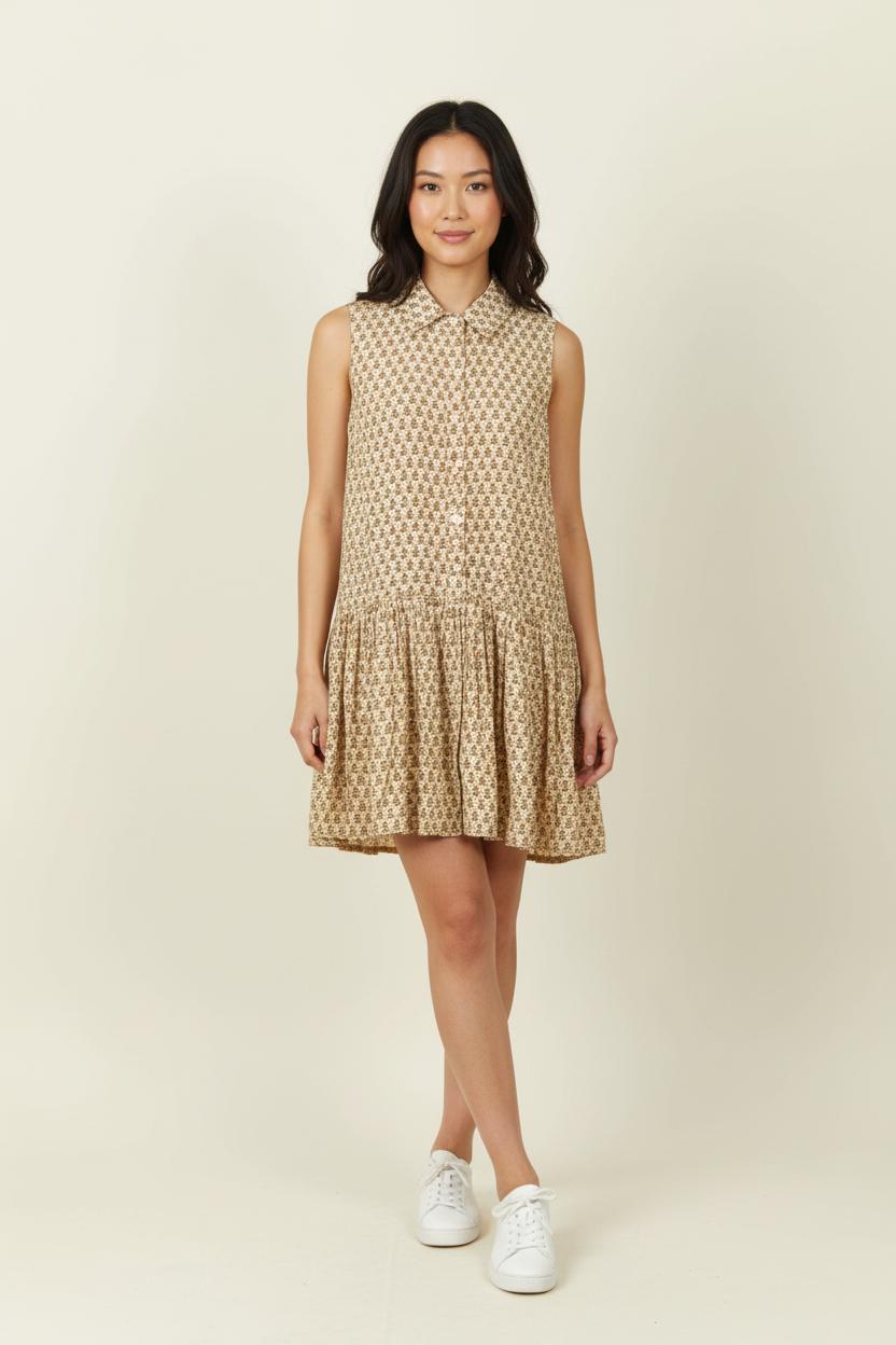 Robe Sans Manches Beige et Marron - Taille S/36