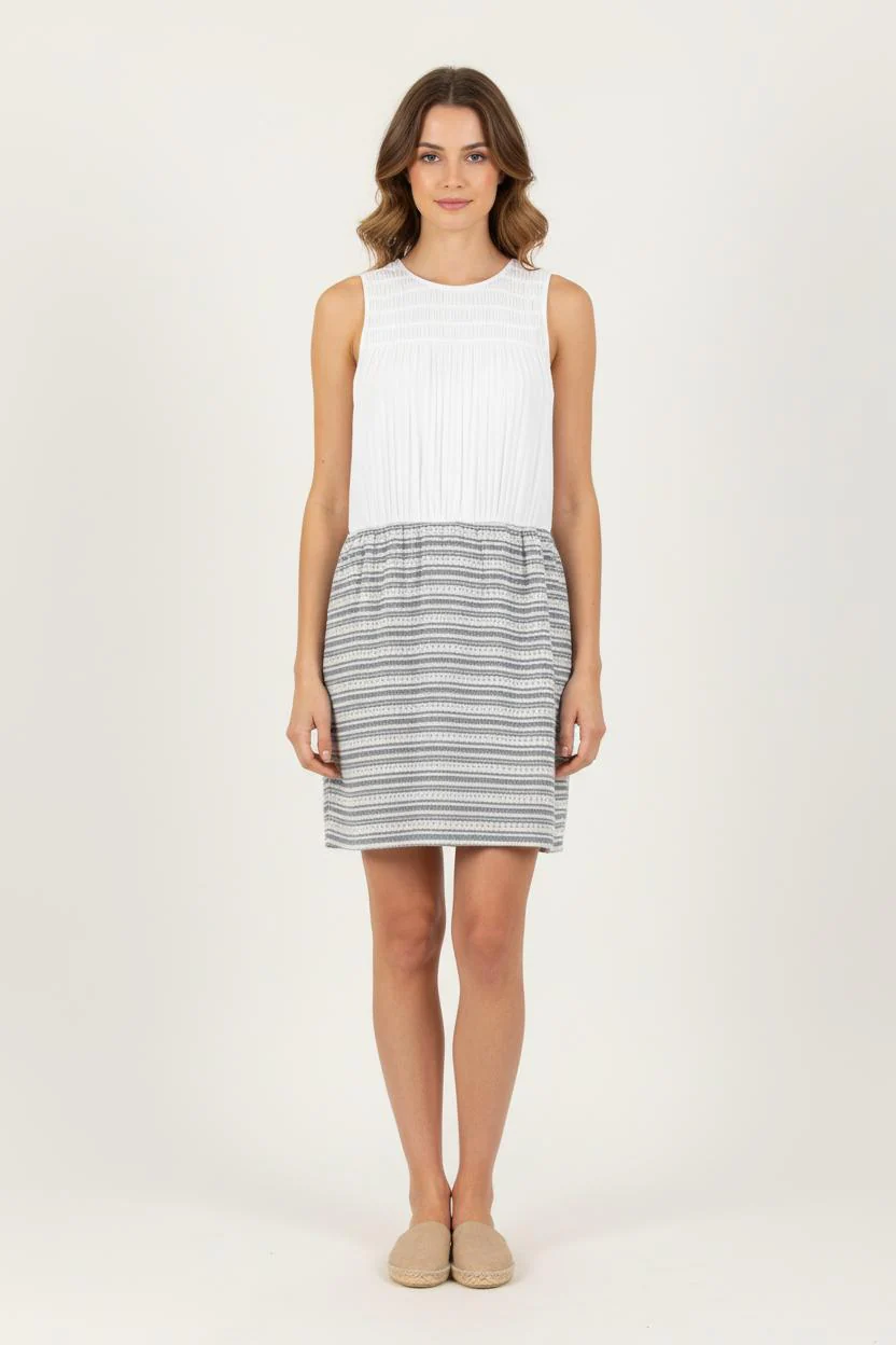 Robe Sans Manches Blanc et Gris - Taille S/36