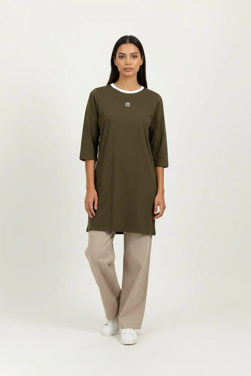 Robe T-shirt Verte et Blanche - Taille S/36