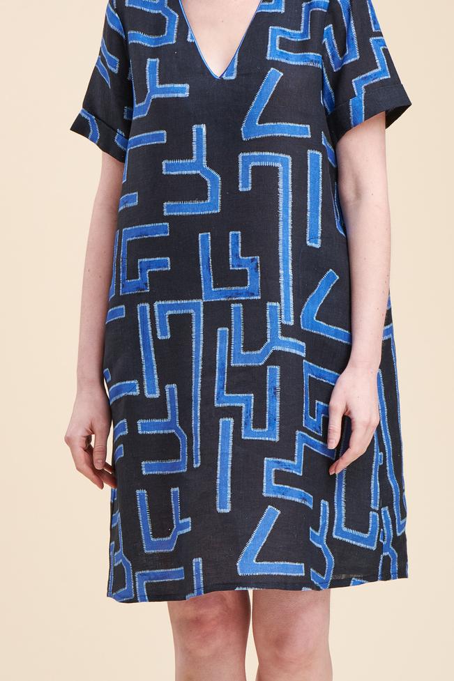 Robe courte forme trapèze en lin imprimé - M/38 - Image 3