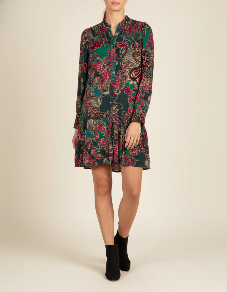 Robe verte et rose à motifs - Taille XS/34
