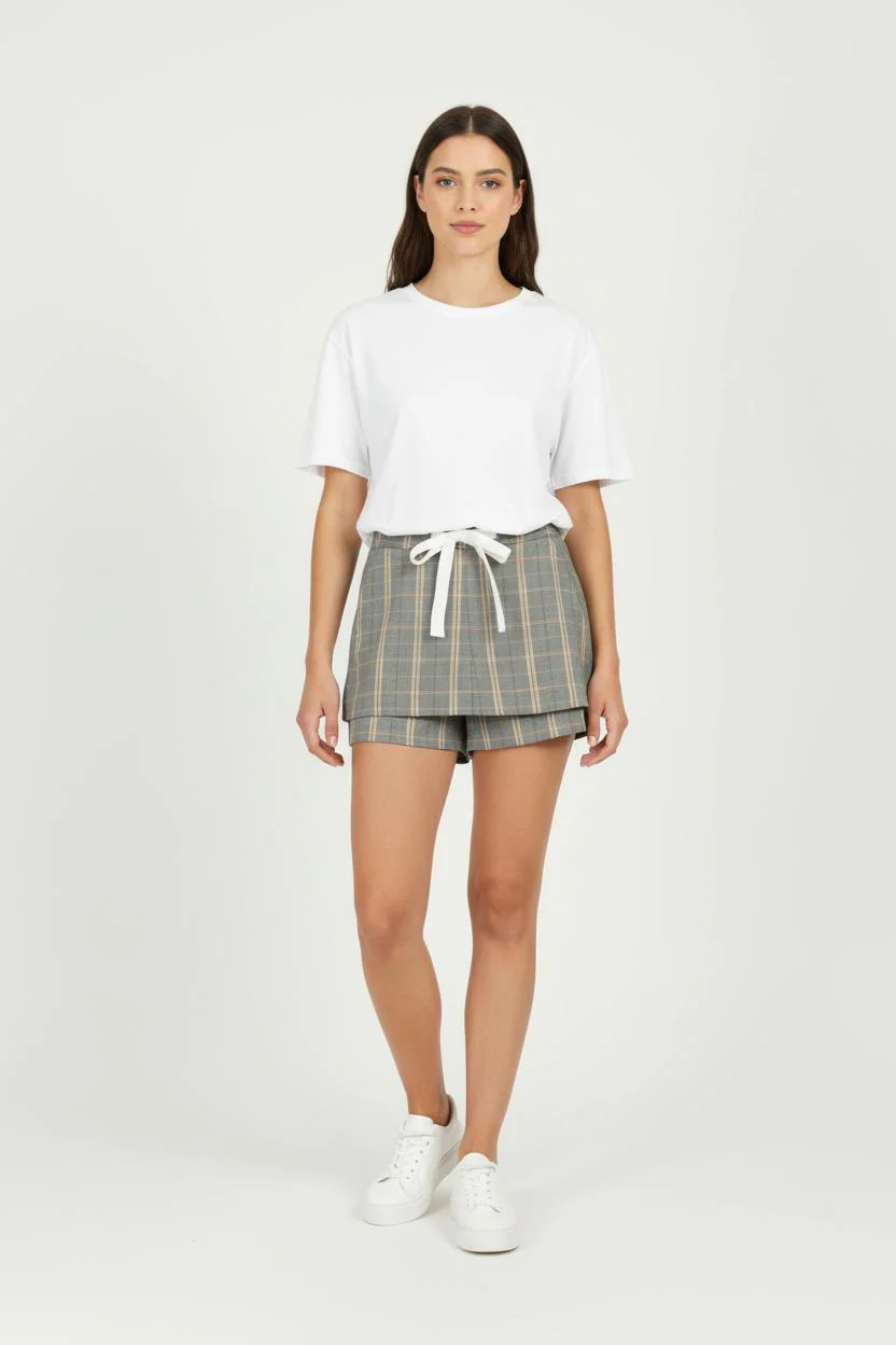 Short à Carreaux Gris et Beige - Taille L/40