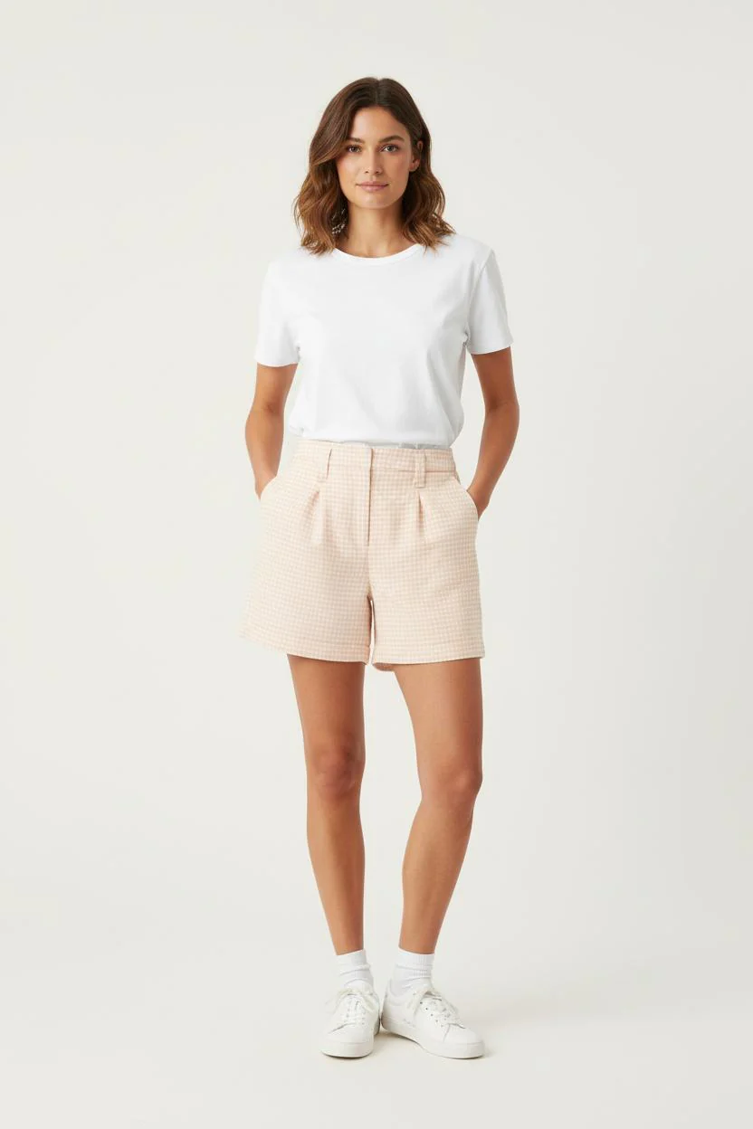 Short à Carreaux Rose et Blanc - Taille M/38