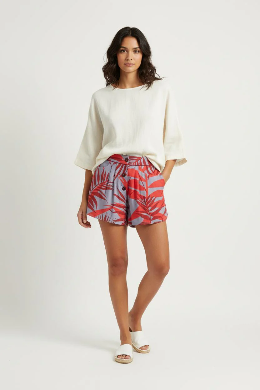 Short Imprimé Rouge et Gris - Taille XS/34