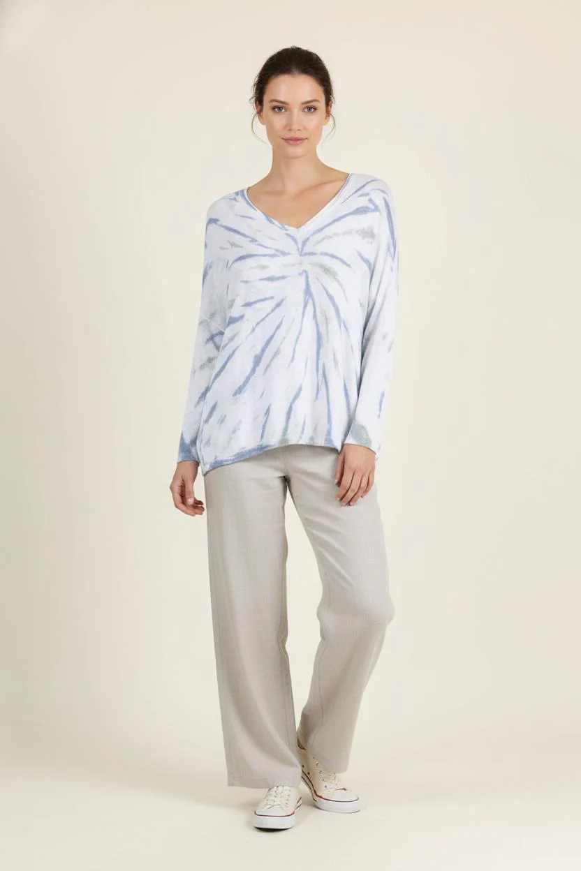 Sweat à Col V Blanc et Bleu - Taille S/36