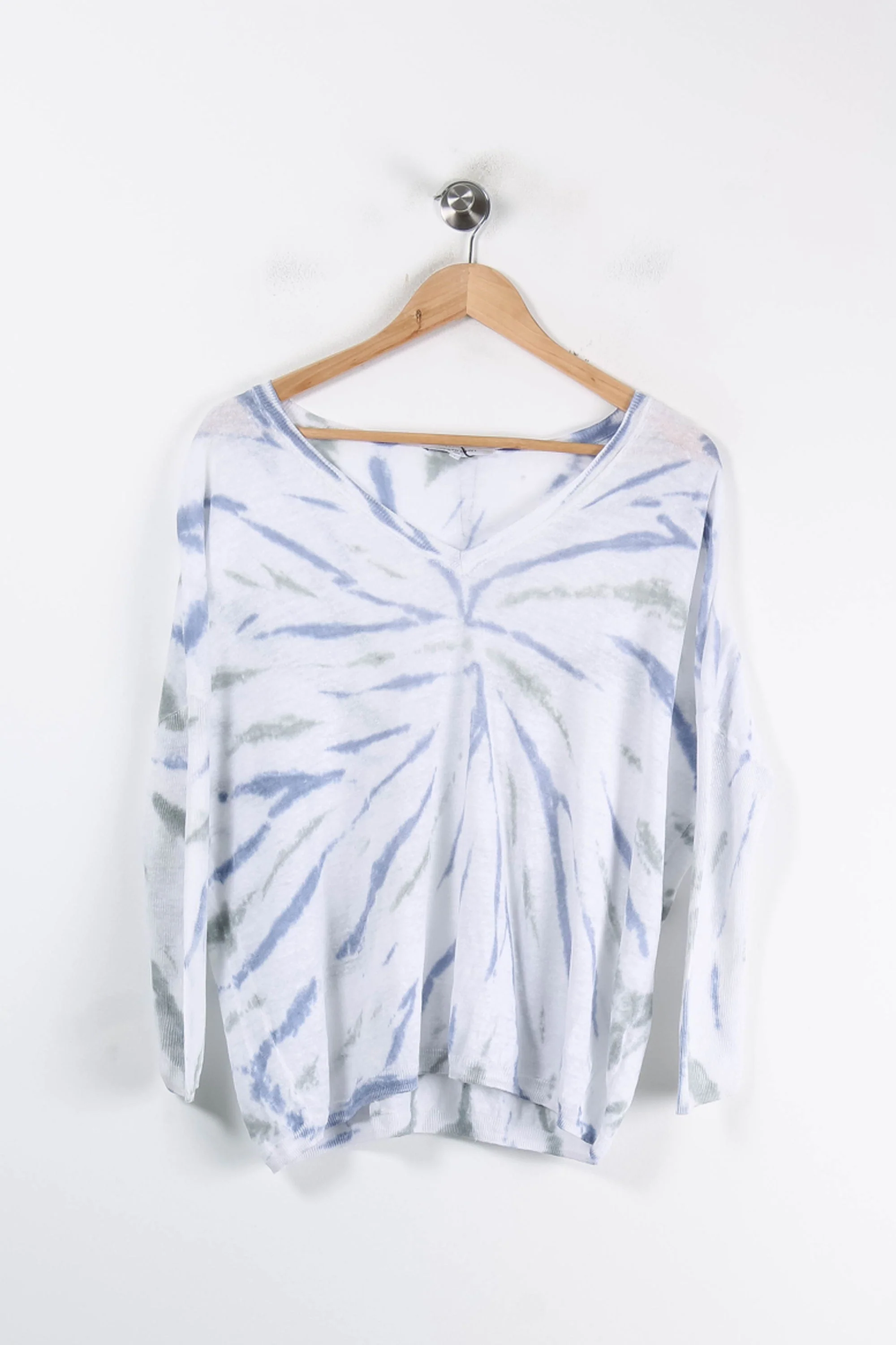 Sweat à Col V Blanc et Bleu - Taille S/36 - Image 2