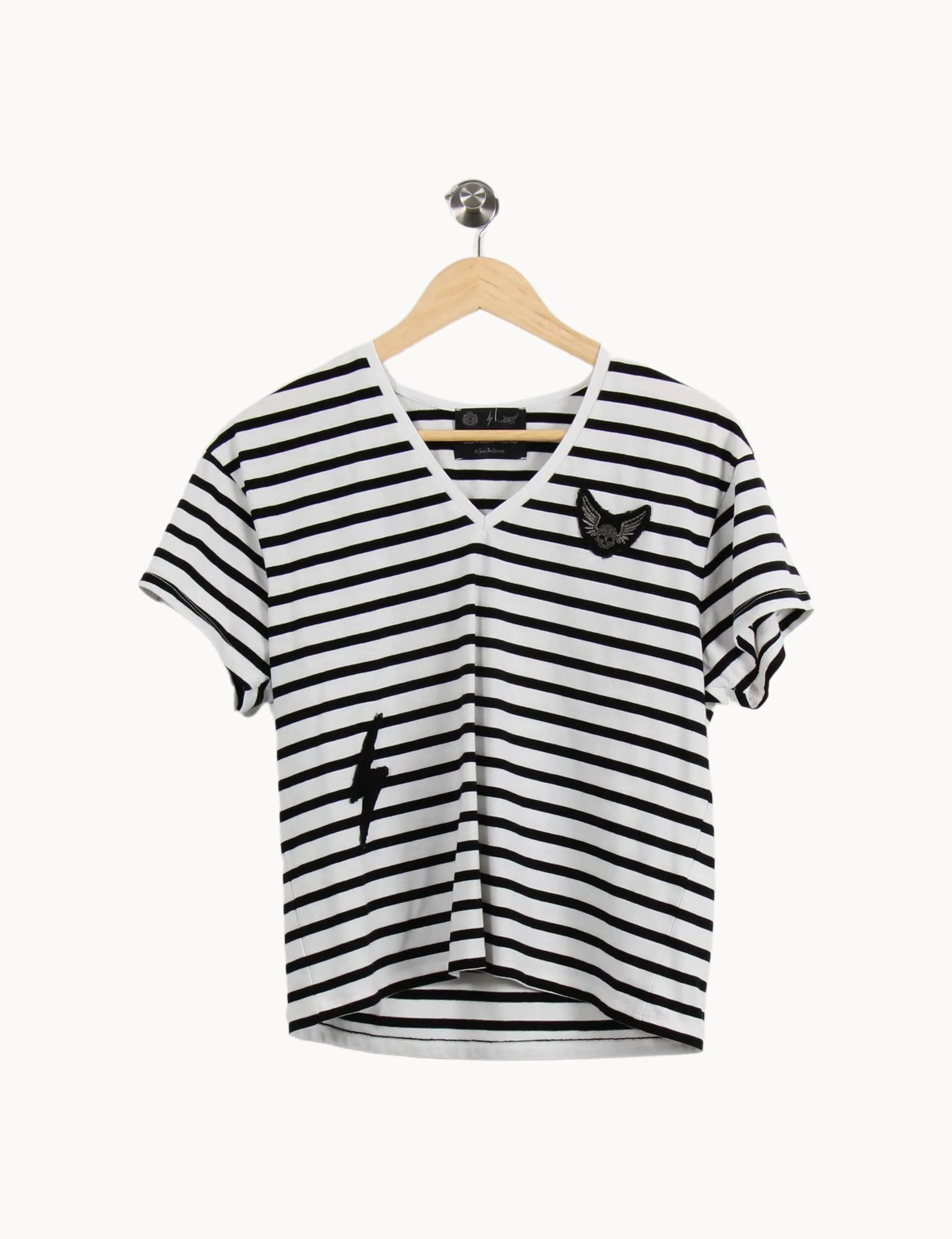 T-shirt blanc et noir rayé - Taille XS/34 - Image 2