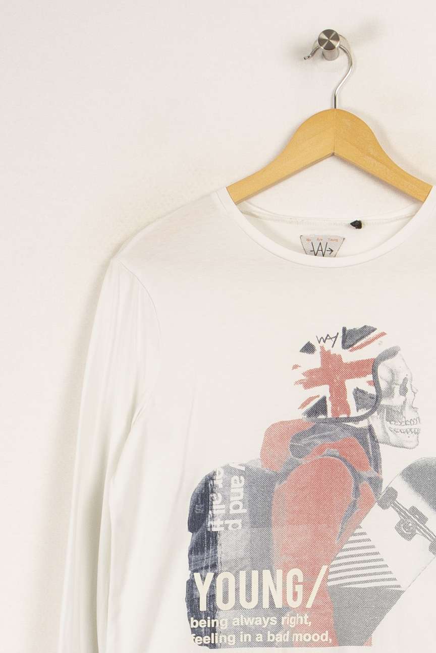 T-shirt manches longues blanc à motifs - Taille M/38 - Image 3