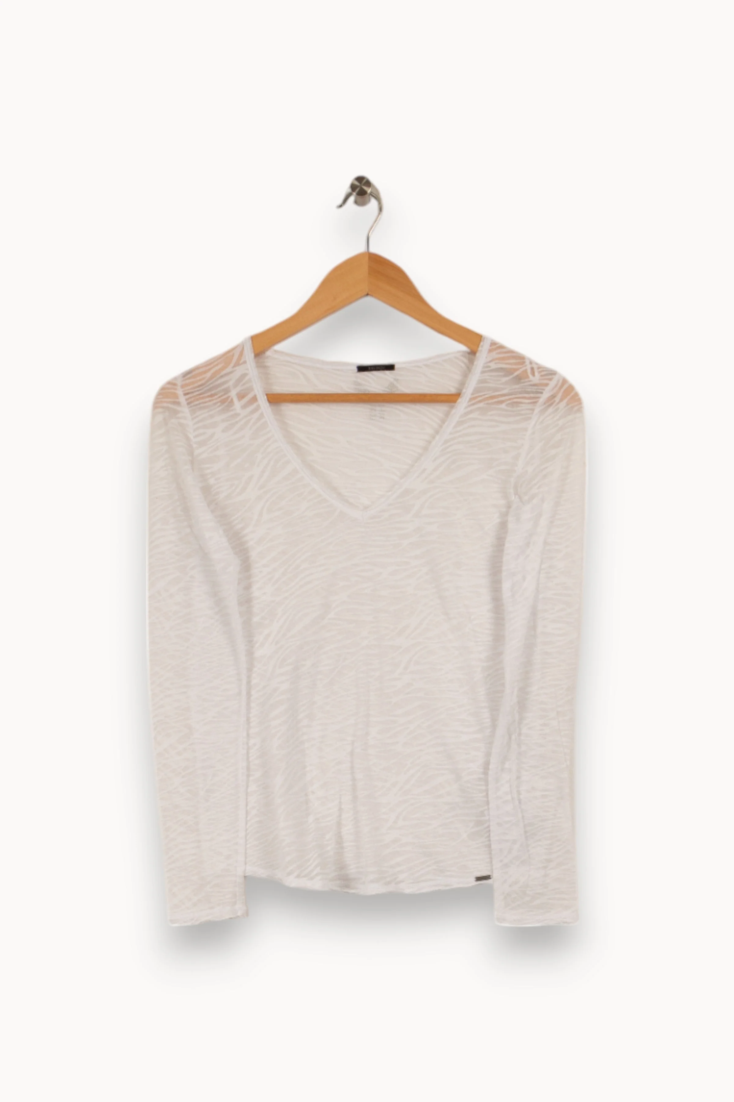 T-shirt manches longues blanc à motifs zèbre semi-transparent col V - Taille XS/34 - Image 2