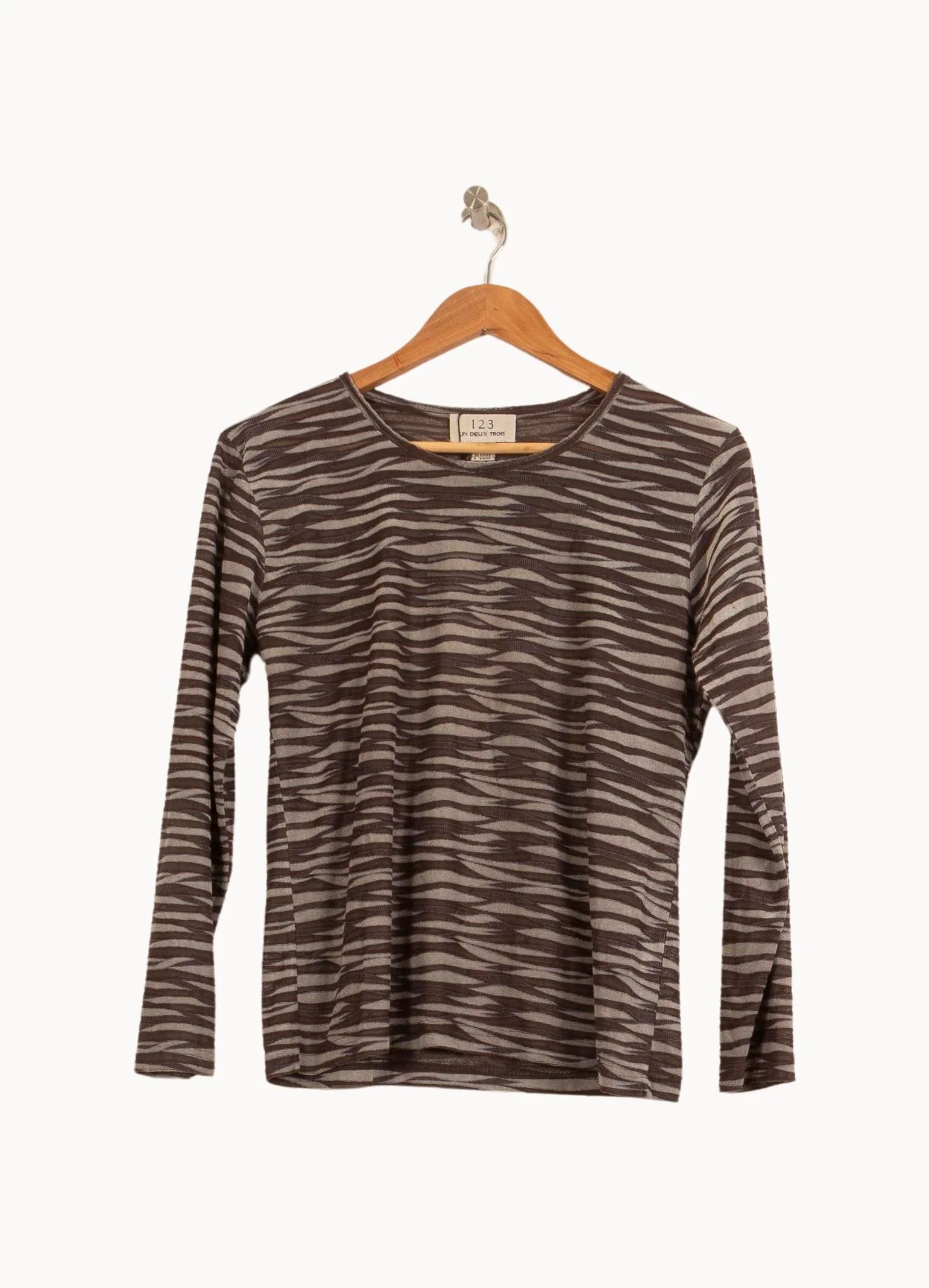 T-shirt Manches Longues Marron et Beige - Taille XL/42 - Image 2