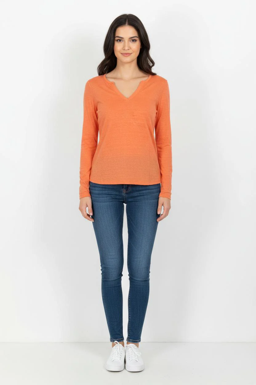 T-shirt Manches Longues Orange - Taille XS/34