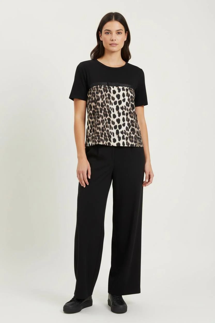 T-shirt Noir et Léopard - Taille M/38