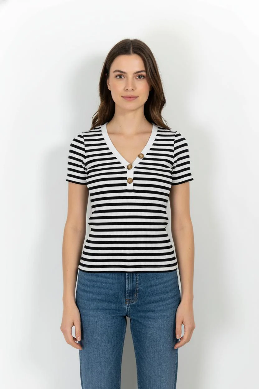 T-shirt Rayé Noir et Blanc - Taille XS/34