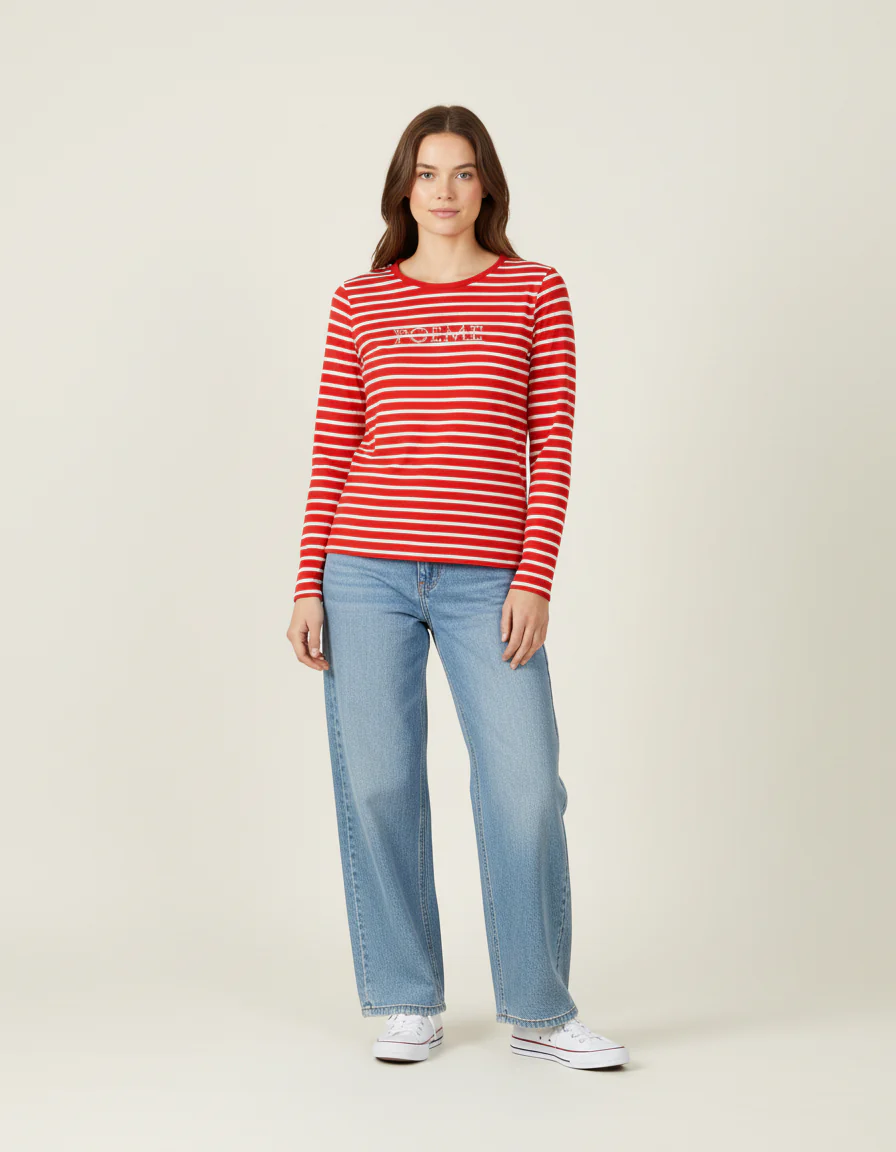 T-shirt rouge et blanc rayé - Taille XXL/44