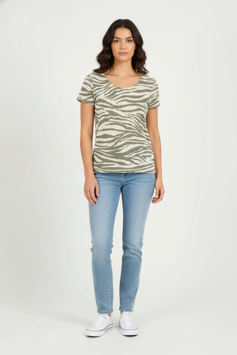 Tee-shirt Beige et Kaki - Taille XS/34