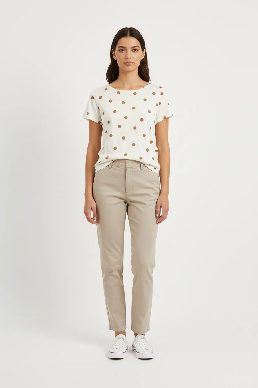 Tee-shirt Blanc à Pois Marron - Taille XS/34