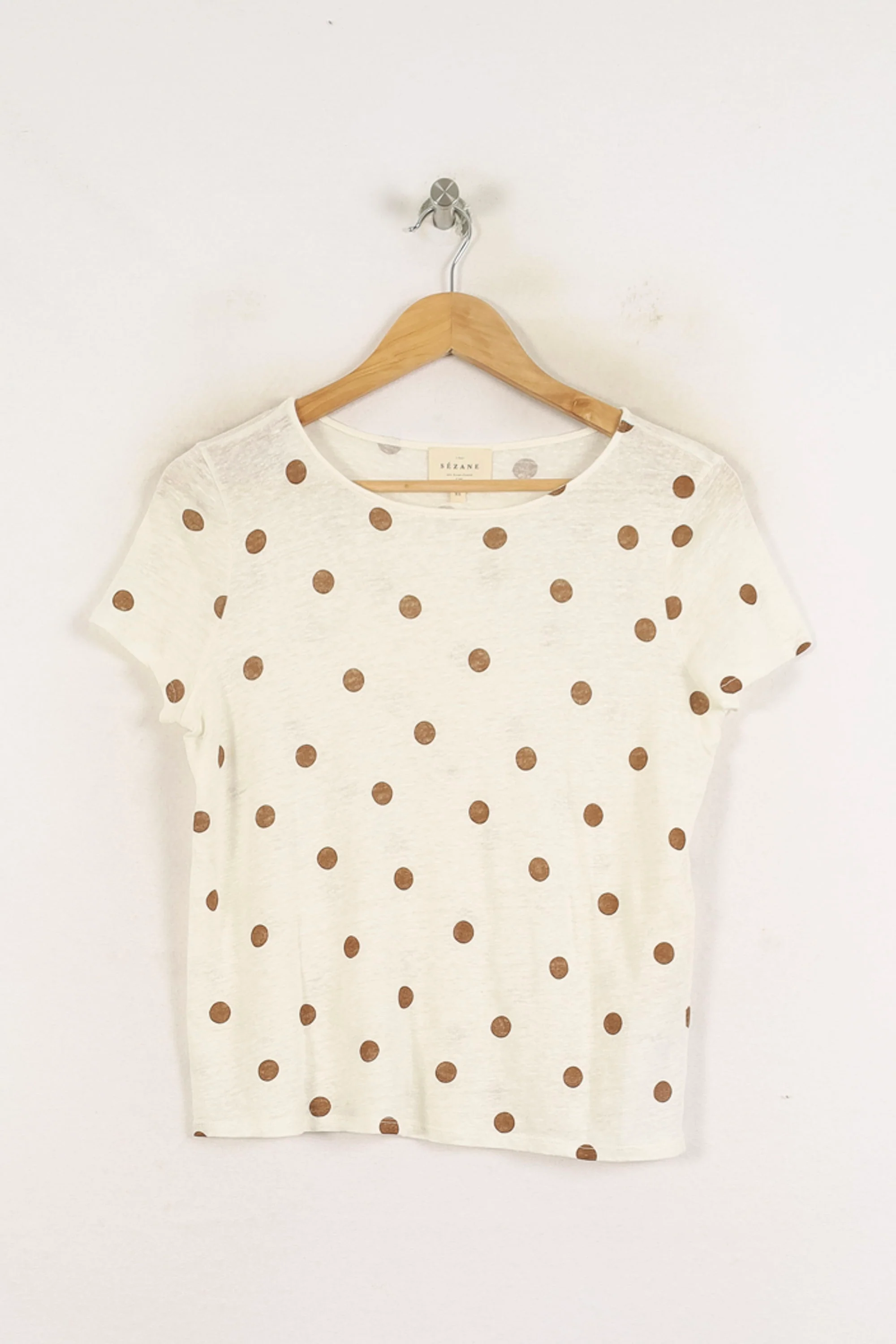 Tee-shirt Blanc à Pois Marron - Taille XS/34 - Image 2