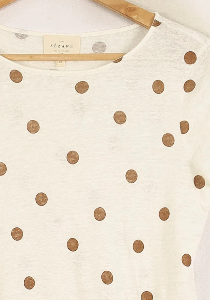 Tee-shirt Blanc à Pois Marron - Taille XS/34 - Image 3