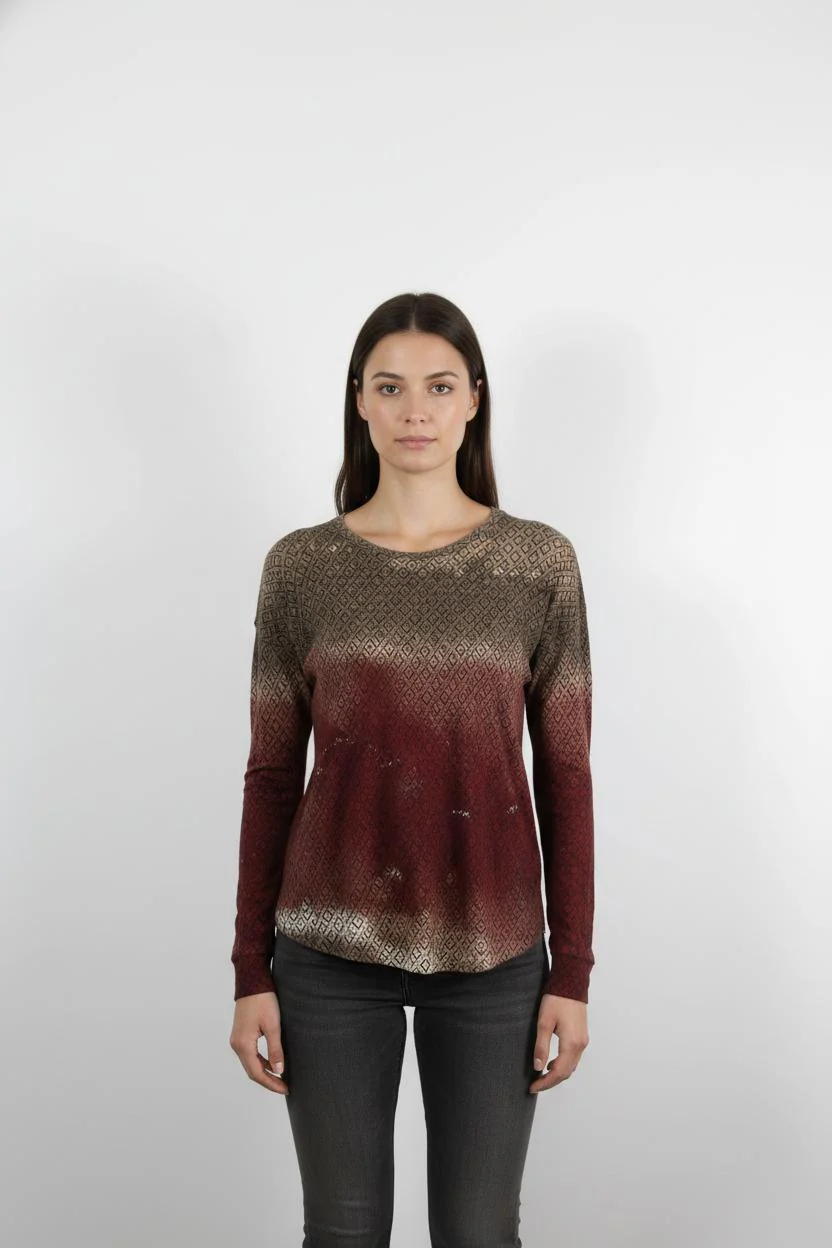 Tee-shirt Manches Longues Marron et Bordeaux - Taille S/36
