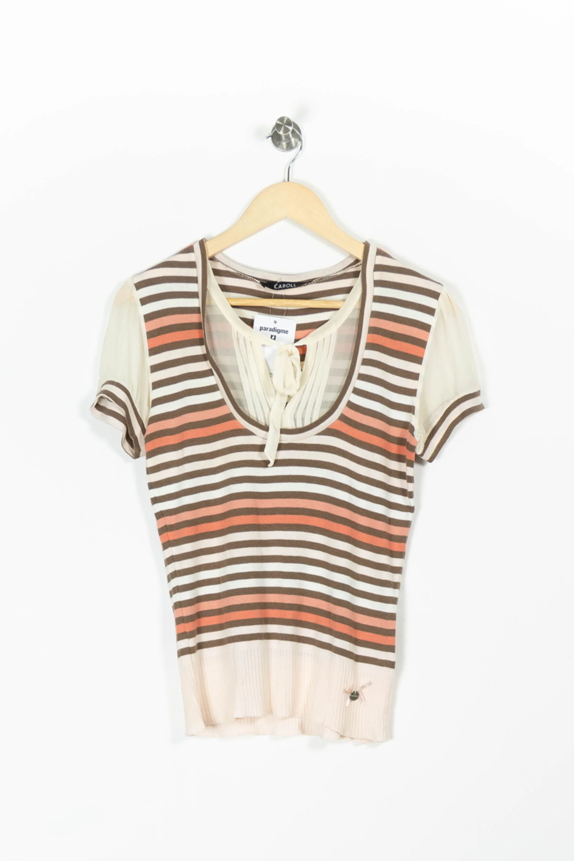 Tee-shirt Rayé Beige et Marron - Taille XL/42 - Image 2