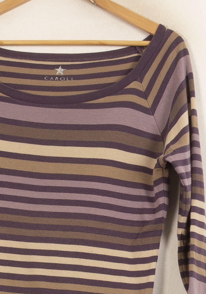 Tee-shirt Rayé Violet et Beige - Taille XL/42 - Image 3