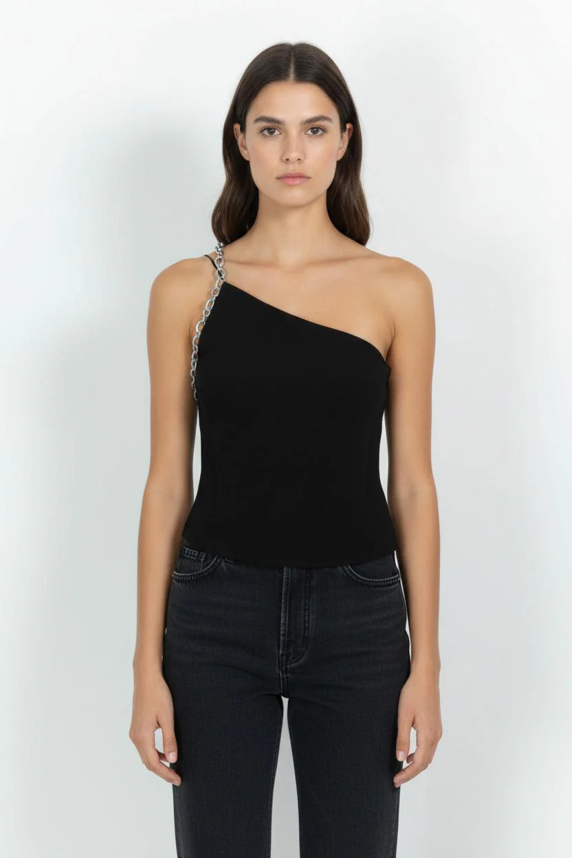 Top Asymétrique Noir - Taille XS/34