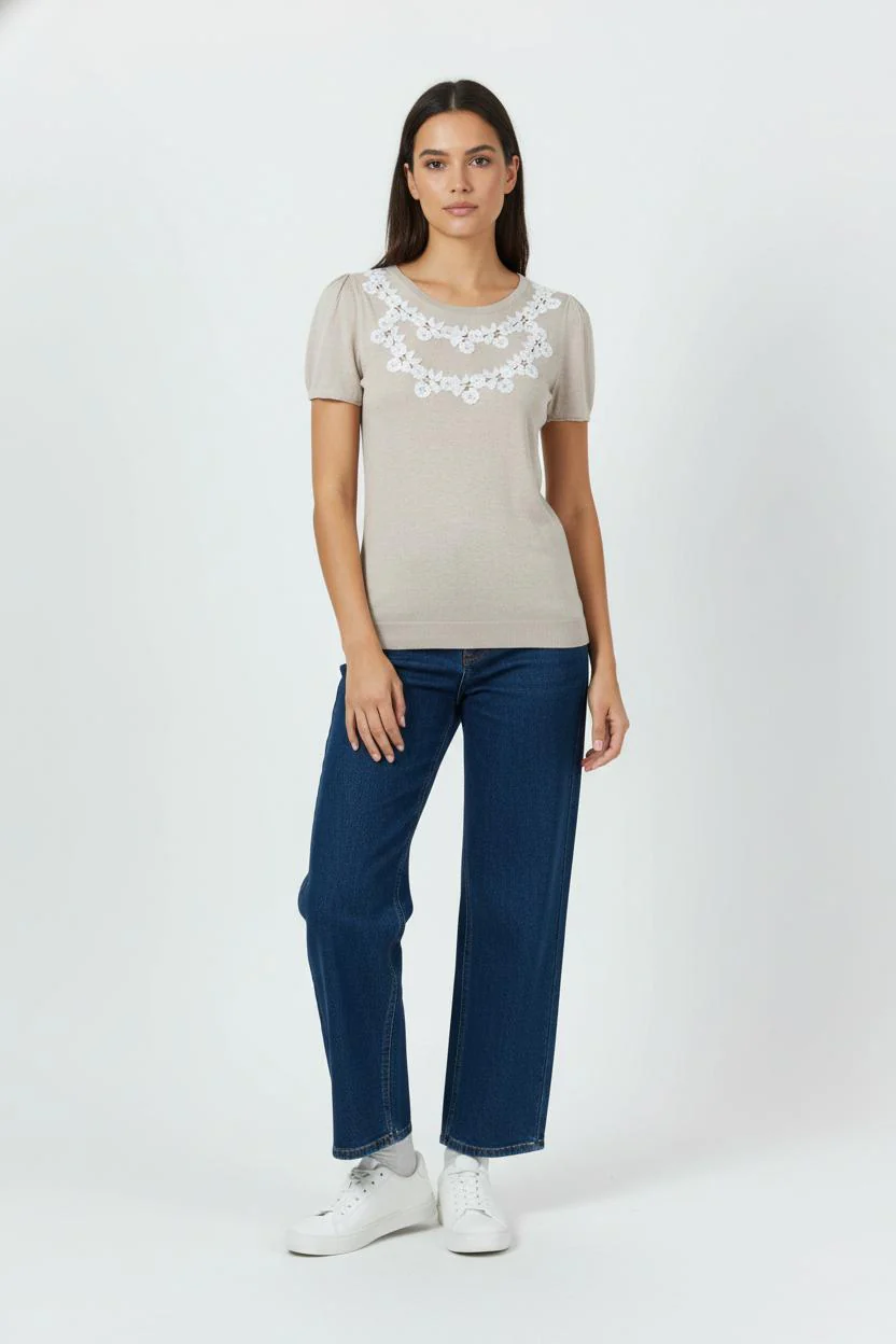 Top Beige et Blanc - Taille XS/34