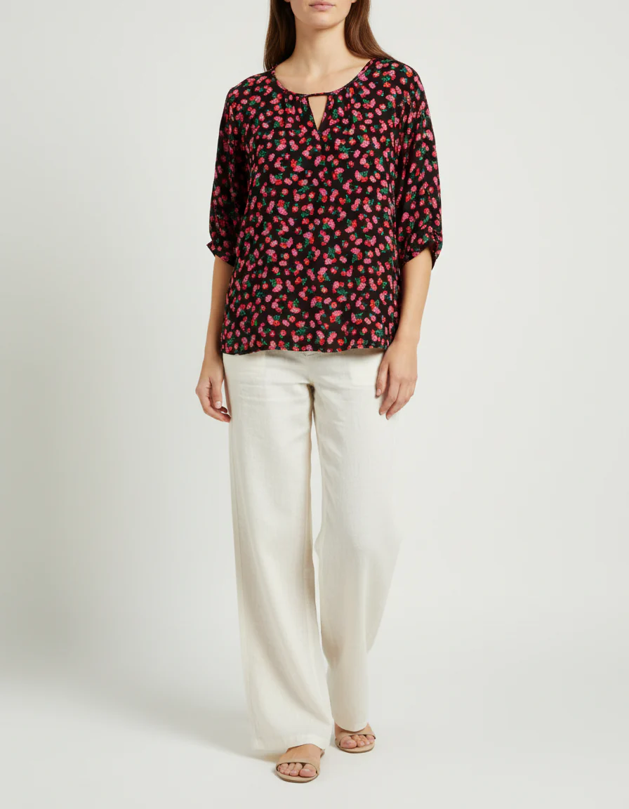 Top noir à fleurs - Taille XXL/44